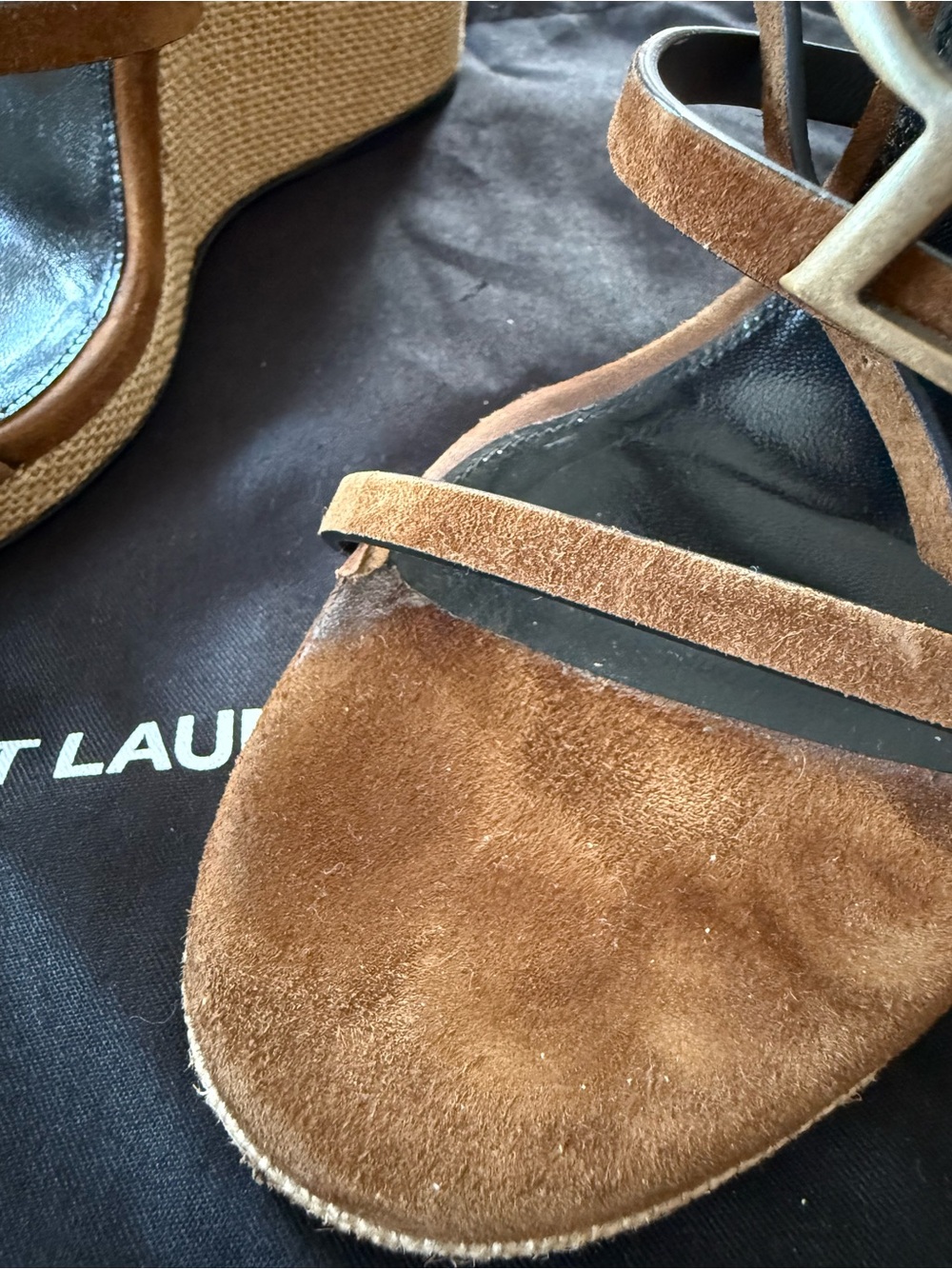 Saint Laurent Cassandra 105 Wedge Sandals Brown Suede Size 38 - Picture 7 of 11